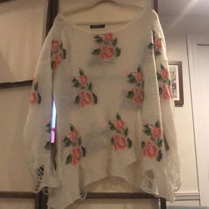 White Floral Oversized Sweater